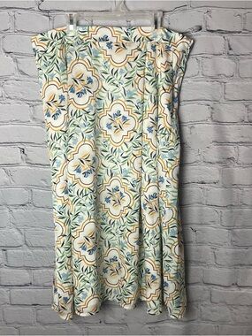 Ann Taylor Factory Cream Midi Skirt with Blue, Green, Yellow Floral Tile Print